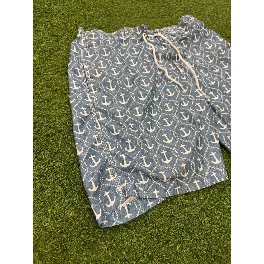 Trunks Surf & Swim Co Mens Blue White Anchor Print Swim Trunks Board‎ Shorts M